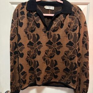 Valentino Studio Brown Floral Knit Sweater